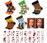 Likesing 5 Paires Chaussette Halloween 30 Feuilles Tatouage Halloween Maquillage Visage Cicatrice Fausse Plaie Blessure Femme Homme Chaudes Hiver Thermiques Coton Fantaisie Cadeau Chaussettes de Noel