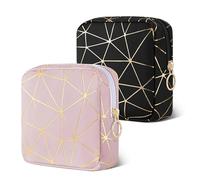 Likesing Lot de 2 petits sacs de rangement pour serviettes hygiéniques et tampons - En cuir synthétique imperméable - Pour les premières règles - Pour fille - Noir et rose