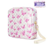 Likesing Porte-tampon pour sac à main, sac de rangement matelassé pour serviettes hygiéniques pour filles et femmes, pochette portable d'urgence féminine (papillon blanc)