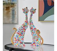LIKEUDO Lot de 2 statues de chat en résine sculptures figurine chat (graffiti)