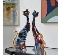 LIKEUDO Lot de 2 statues de chat en résine sculptures figurine chat (ligne)