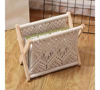 LIKEUDO Nordic Wind Porte-revues en corde de coton tissée - Étagère pliable bohème avec tissage en bois massif