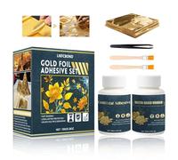 LIKFCBOND Kit de Colle pour Feuille D'or, 50 ML Colle pour Dorure et 50 ML de Vernis Protecteur et 50 Feuilles D'or Kit de Dorure, Décoration de Meubles et D'objets Artisanaux, Peinture Artistique