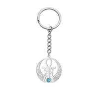 LIKGREAT Ancienne Croix égyptienne Les Yeux d'Horus Porte - clés Cercle Ailes vert Pierre Porte - clés Pendentif en Acier Inoxydable (Argent)