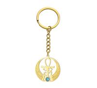 LIKGREAT Ancienne Croix égyptienne Les Yeux d'Horus Porte - clés Cercle Ailes vert Pierre Porte - clés Pendentif en Acier Inoxydable (Or)