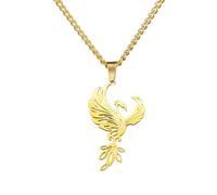 LIKGREAT Animaux collier Phoenix/Owl collier acier inoxydable pendentif rond chaîne bijoux homme femme cadeau d'anniversaire (Le Phoenix - G)