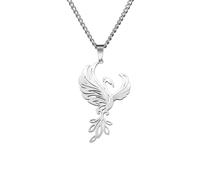 LIKGREAT Animaux collier Phoenix/Owl collier acier inoxydable pendentif rond chaîne bijoux homme femme cadeau d'anniversaire (Le Phoenix - S)