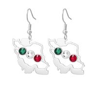 LIKGREAT Boucles d’Oreilles Carte de l’Iran en Acier Inoxydable Boucles Pendantes Strass aux Couleurs du Drapeau Iranien, Bijou Patriotique Persan de Paix pour Femme (argent)