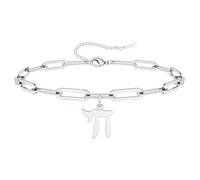 LIKGREAT Bracelet Hébreu Chai Symbole de Vie Juif Bracelet Amulette de Protection Religieuse Juive Bijoux pour Femmes (style1 argent)