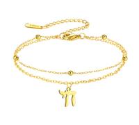 LIKGREAT Bracelet Hébreu Chai Symbole de Vie Juif Bracelet Amulette de Protection Religieuse Juive Bijoux pour Femmes (style2 or)