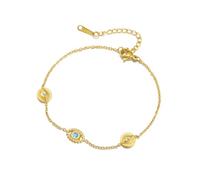 LIKGREAT Bracelet Mauvais Œil avec Turquoise en Acier Inoxydable Bracelet Evil Eye Bleu Amulette de Protection Œil Turc Délicate Bijoux avec Zircone pour Femmes (5-Or)