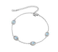 LIKGREAT Bracelet Mauvais Œil avec Turquoise en Acier Inoxydable Bracelet Evil Eye Bleu Amulette de Protection Œil Turc Délicate Bijoux avec Zircone pour Femmes (6-Argent)