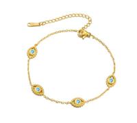 LIKGREAT Bracelet Mauvais Œil avec Turquoise en Acier Inoxydable Bracelet Evil Eye Bleu Amulette de Protection Œil Turc Délicate Bijoux avec Zircone pour Femmes (6-Or)