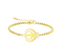 LIKGREAT Bracelet Sikhism Khanda Symbole de la Justice Sikh Bracelet Religieux Inde en Acier Inoxydable pour Hommes Femmes (Or)
