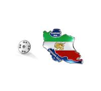 LIKGREAT Broche Carte de l’Iran Lion et Soleil Pin en Acier Inoxydable Épingle de Revers Shir o Khorshid Broche Carte Drapeau Iranien Bijou Culturel Persan pour Femme Homme (2-argent)