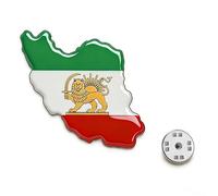 LIKGREAT Broche Carte de l’Iran Lion et Soleil Pin en Acier Inoxydable Épingle de Revers Shir o Khorshid Broche Carte Drapeau Iranien Bijou Culturel Persan pour Femme Homme (1-argent)