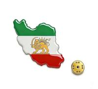 LIKGREAT Broche Carte de l’Iran Lion et Soleil Pin en Acier Inoxydable Épingle de Revers Shir o Khorshid Broche Carte Drapeau Iranien Bijou Culturel Persan pour Femme Homme (1-or)