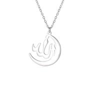 LIKGREAT Collier Allah en Acier Inoxydable avec Croissant de Lune Pendentif Islamique Bijou de Foi Musulmane pour l’Aïd et le Ramadan (B)