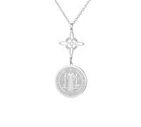 LIKGREAT Collier avec pendentif nœud de sorcière Saint Benoît en acier inoxydable avec amulette double protection catholique pour l'exorcisme
