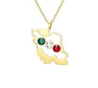 LIKGREAT Collier Carte de l’Iran en Acier Inoxydable Pendentif avec Strass aux Couleurs du Drapeau Iranien Bijou Patriotique Persan de Paix (or)