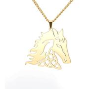 LIKGREAT Collier Cheval avec Nœud de Sorcière Celtique Collier Nœud de Sorcière en Acier Inoxydable Amulette Wicca Bijoux de Protection Spirituelle pour Femme et Homme (Or)