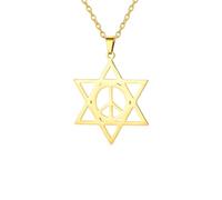 LIKGREAT Collier Étoile de David Collier Signe de Paix Pendentif Hexagramme Acier Inoxydable Bijoux de Protection Juive Accessoires de Fête Hippie (Or)