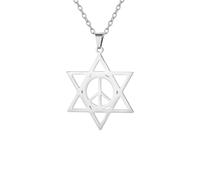 LIKGREAT Collier Étoile de David Collier Signe de Paix Pendentif Hexagramme Acier Inoxydable Bijoux de Protection Juive Accessoires de Fête Hippie (Argent)