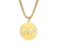 LIKGREAT Collier Hébreu Tétragrame Nom de Dieu Jéhovah Collier en Acier Inoxydable Israël Hanoucca Bijoux Amulette Juifs et Chrétiens (Or)