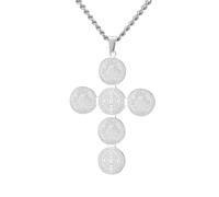 LIKGREAT Collier Médaille Croix de Saint Benoît pour Homme Femme Collier Médaille d’Exorcisme en Acier Inoxydable Amulette de Protection Contre le Mal Bijoux Religieux (1, Argent)