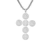 LIKGREAT Collier Médaille Croix de Saint Benoît pour Homme Femme Collier Médaille d’Exorcisme en Acier Inoxydable Amulette de Protection Contre le Mal Bijoux Religieux (2, Argent)