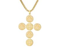 LIKGREAT Collier Médaille Croix de Saint Benoît pour Homme Femme Collier Médaille d’Exorcisme en Acier Inoxydable Amulette de Protection Contre le Mal Bijoux Religieux (2, Or)