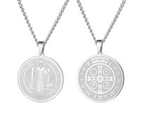 LIKGREAT Collier Médaille de Saint Benoît Pendentif Croix d'Exorcisme en Acier Inoxydable Amulette de Protection Catholique et Bijou Religieux pour Femmes et Hommes