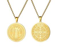 LIKGREAT Collier Médaille de Saint Benoît Pendentif Croix d'Exorcisme en Acier Inoxydable Amulette de Protection Catholique et Bijou Religieux pour Femmes et Hommes (Or)