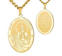 LIKGREAT Collier Saint Jude Médaille Patron Saint Pendentif Amulette Bijou de Protection Religieuse pour Homme Femme (Doré)