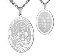 LIKGREAT Collier Saint Jude Médaille Patron Saint Pendentif Amulette Bijou de Protection Religieuse pour Homme Femme (Argenté)