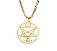 LIKGREAT Lucifer Sigil Collier Croix De Satan Collier Sigil Satan Pendentif DéMon Gothique Collier Bijoux en Acier Inoxydable Cadeau Pour Les Hommes et Les Femmes (Croix de chèvre-G)