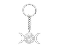 LIKGREAT Porte-clés déesse triple lune en acier inoxydable Porte-clés Amulette Roue d'Hécate Bijoux talisman magique païen pour les femmes fête des mères (Argent)