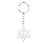 LIKGREAT Porte-Clés Étoile de David Signe de Paix Porte-Clés Hexagramme Acier Inoxydable Bijoux de Protection Juive Accessoires de Clés de Voiture et de Porte (Argent)