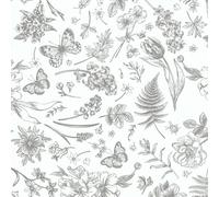 LiKiLiKi Papier Peint Gris et Beige Fleuri 44×300 cm Papier Peint Vintage Adhésif Fleurs et Papillons Film Adhésif Lavable Amovible Vinyle Film pour Cuisine Salon Chambre à Coucher