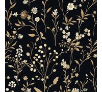 LiKiLiKi Papier peint vinyle noir papier de contact autocollant 44×300 cm Papier peint vintage floral en rouleau imperméable pour cuisine, salle de bain, salon, à peler et coller pour placard