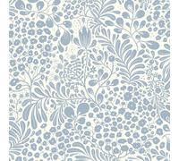 LiKiLiKi Rouleau de papier peint autocollant vintage floral bleu et beige en vinyle pour cuisine, chambre à coucher, table, armoire, imperméable et amovible, 44 x 1000 cm