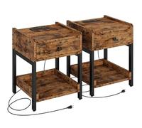 LIKIMIO - Table de chevet, lot de 2 tables de chevet avec station de charge, petite table d'appoint avec tiroir de rangement et étagère pour chambre à coucher et salon, montage facile, stable et