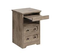 LIKIMIO Table de chevet moderne avec 3 tiroirs, étagère ouverte, table d'appoint avec plateau extractible, table d'appoint en bois, chêne gris