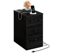 LIKIMIO Table de nuit avec station de charge, table de chevet étroite avec 3 tiroirs, table d'appoint avec ports USB et prises USB, table d'appoint pour salon/chambre à coucher moderne