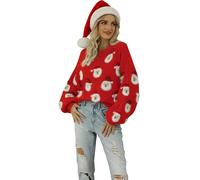 LIKPOJA Pull de Noël en tricot pour femme - Pull de Noël moche pour femme et fille - Pour fête de Noël - Tenue d'hiver chaude, Rouge C, S