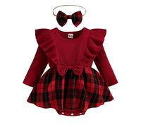 LIKPOJA Tenue de Noël pour nouveau-né fille avec bandeau et jupe rouge à carreaux pour bébé fille, Rouge E, 18-24 mois