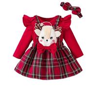 LIKPOJA Tenue de Noël pour nouveau-né fille avec bandeau et jupe rouge à carreaux pour bébé fille, Rouge C, 12-18 mois