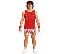 LIKUNGOU Costume Richard Simmons pour Homme, Gourou du Fitness Débardeur Rouge Short Perruque et Accessoires, Tenue de Cosplay Halloween (XXL)