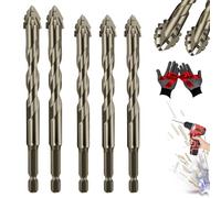 Likwispect New Four-Flute Sawtooth Eccentric Drill Bit Set(1 Set 6 PCS), Four Blade Serrated Eccentric Drill Bits, Multi-Functional Super-Hard Bevel Head Eccentric Drill Bit (5Pcs(6/6/6/8/8))