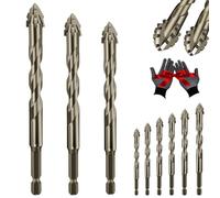 Likwispect New Four-Flute Sawtooth Eccentric Drill Bit Set(1 Set 6 PCS), Four Blade Serrated Eccentric Drill Bits, Multi-Functional Super-Hard Bevel Head Eccentric Drill Bit (3Pcs(6/8/10))